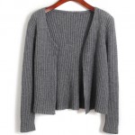 Grey Knitted Long Sleeves Cropped Cardigan Outer Jacket