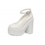 White Mary Jane Round Head Ankle Straps Lolita Punk Rock Platforms High Heels Shoes