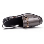 Silver Grey Patent Leather Oxfords Metal Chain Sling Back Flats Sandals Shoes