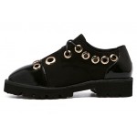 Black Patent Metal Studs Ring Grunge Lace Up Oxfords Shoes