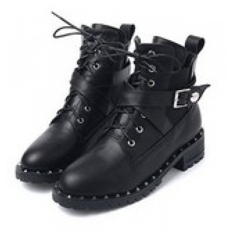 elektrode krab Veroorloven Black Cross Straps Metal Studs Grunge Combat Military Boots Shoes