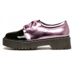 Black Patent Pink Metallic Lace Up Baroque Oxfords Shoes