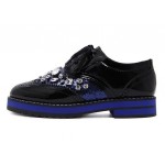 Black Blue Sequins Patent Gemstones Lace Up Baroque Oxfords Shoes