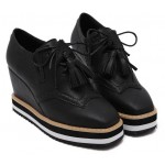 Black Tassels Lace Up Platforms Wedges Oxfords Shoes
