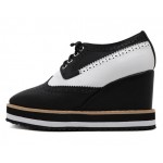 Black White Lace Up Platforms Wedges Oxfords Shoes
