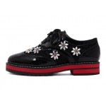 Black Red Lace Crochet Patent Gemstones Lace Up Baroque Oxfords Shoes
