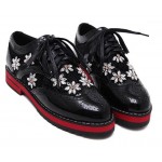 Black Red Lace Crochet Patent Gemstones Lace Up Baroque Oxfords Shoes