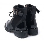 Black Patent Metal Studs Vintage Grunge Combat Military Boots Shoes