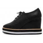 Black Lace Up Platforms Wedges Oxfords Shoes