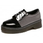 Black Patent Silver Metallic Lace Up Baroque Oxfords Shoes