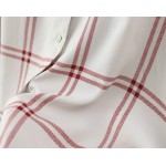White Burgundy Checkers Pattern Vintage Retro Pattern Cotton Long Sleeves Blouse Shirt