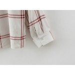 White Burgundy Checkers Pattern Vintage Retro Pattern Cotton Long Sleeves Blouse Shirt