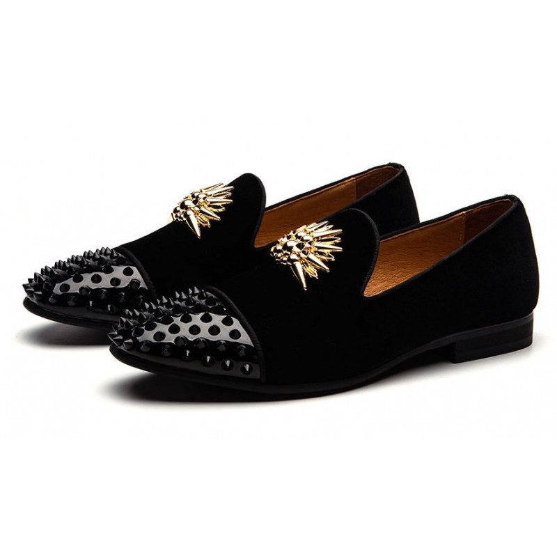 Black Gold Spikes Mens Loafers 