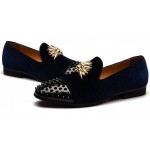 Blue Navy Gold Spikes Mens Loafers Dapperman Prom Dress Shoes