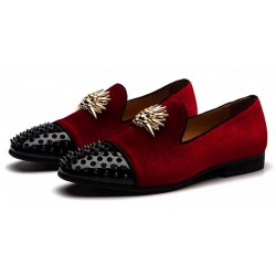 Burgundy Gold Spikes Mens Loafers Dapperman Prom Dress Shoes
