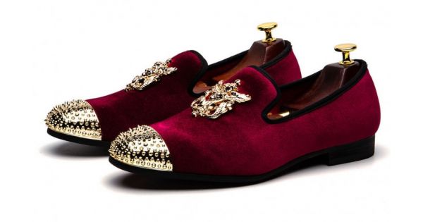 burgundy and gold shoes