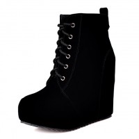 Black suede lace up wedge booties best sale