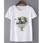 Black White Silver Balloons Sequins Short Sleeves T Shirt Top