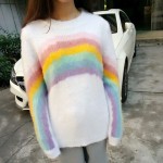 White Pastel Rainbow Long Sleeves Sweater Sweatshirt