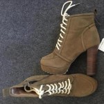 Khaki Green Suede Lace Up Platforms High Heels Combat Boots Shoes