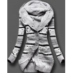 Grey Snowflakes Norwegian Thick Hooded Hoodie Cardigan Sweater