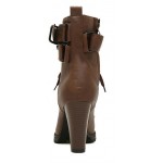 Brown Lace Up High Top Combat Military Rider High Heels Boots Shoes