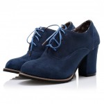 Blue Suede Old School Vintage Lace Up High Heels Women Oxfords Shoes