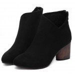 Black Suede Point Head Sexy Wooden Heels V Ankle Chelsea Boots