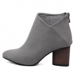 Grey Suede Point Head Sexy Wooden Heels V Ankle Chelsea Boots