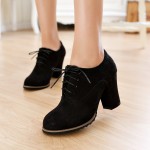 Black Suede Old School Vintage Lace Up High Heels Women Oxfords Shoes