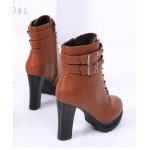 Brown Skulls Lace Up High Top Combat Military Rider High Heels Boots Shoes