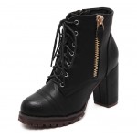 Black Platforms Combat Military Lace Up Zippers Ankle Boots Shoes