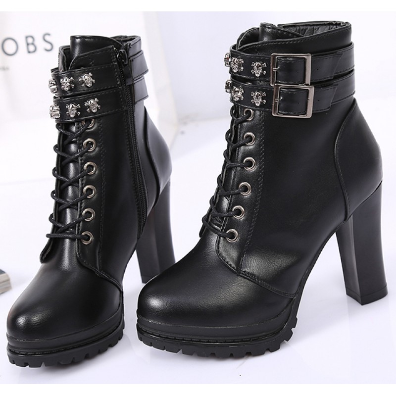 black combat heels