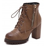 Brown Platforms Combat Military Lace Up Zippers Ankle Boots Shoes