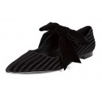 Black Twill Velvet Bow Point Head Ballerina Ballets Sandals Flats Shoes