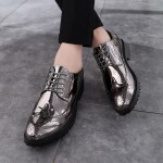 Silver Mirror Metallic Shiny Baroque Lace up Dappermen Mens Oxfords Shoes