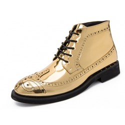Gold Mirror Metallic Shiny Baroque Lace Up Studs Dappermen Mens Oxfords Shoes Boots