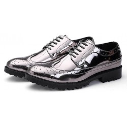 Silver Mirror Metallic Shiny Baroque Lace up Dappermen Mens Oxfords Shoes