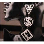 Black White Dollars Signs Acrylic Oversized Earrings Ear Drops