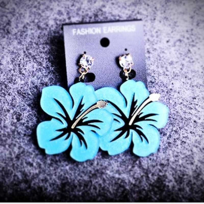 Cherry Blossom Earrings in with Iridescent Blue and Turquoise Flowers. -  Six Wings by Skrocki Design