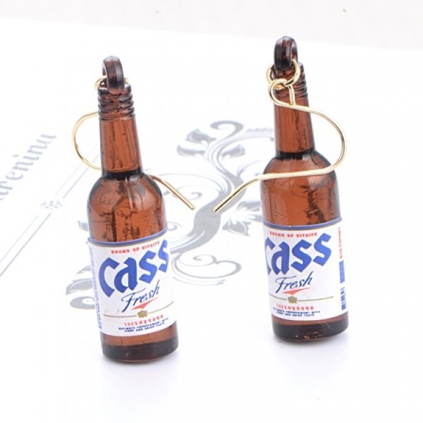 Brown Korea Cass Beer Bottol Funky Acrylic Oversized Earrings Ear Drops