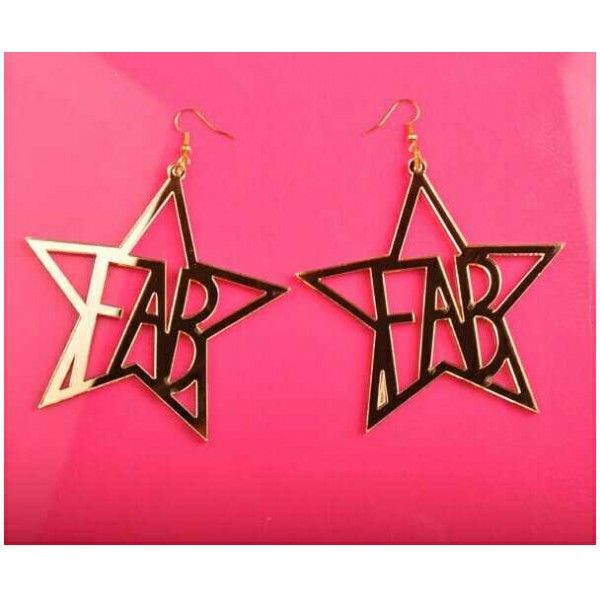 Gold Fab Star Punk Rock Funky Acrylic Oversized Earrings Ear Drops