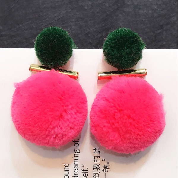 Pink Green Double Giant Flurry Poms Earrings Ear Drops