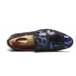 Blue Glitters Sequins Graffiti Words Loafers Dapperman Dress Shoes Flats