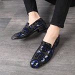 Blue Glitters Sequins Graffiti Words Loafers Dapperman Dress Shoes Flats