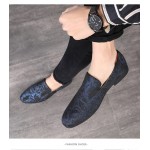 Blue Black Floral Embroidered Patterned Loafers Dapperman Dress Shoes Flats