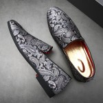Grey Black Floral Paisley Patterned Loafers Dapperman Dress Shoes Flats