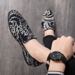 Black White Oriental Embroidered Flowers Patterned Loafers Dapperman Dress Shoes Flats