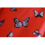 Orange Butterflies Retro Vintage Chiffon Long Sleeves Blouse Shirt