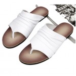 White Leather Slip On Flip Flop Flats Fashion Mens Gladiator Roman Sandals